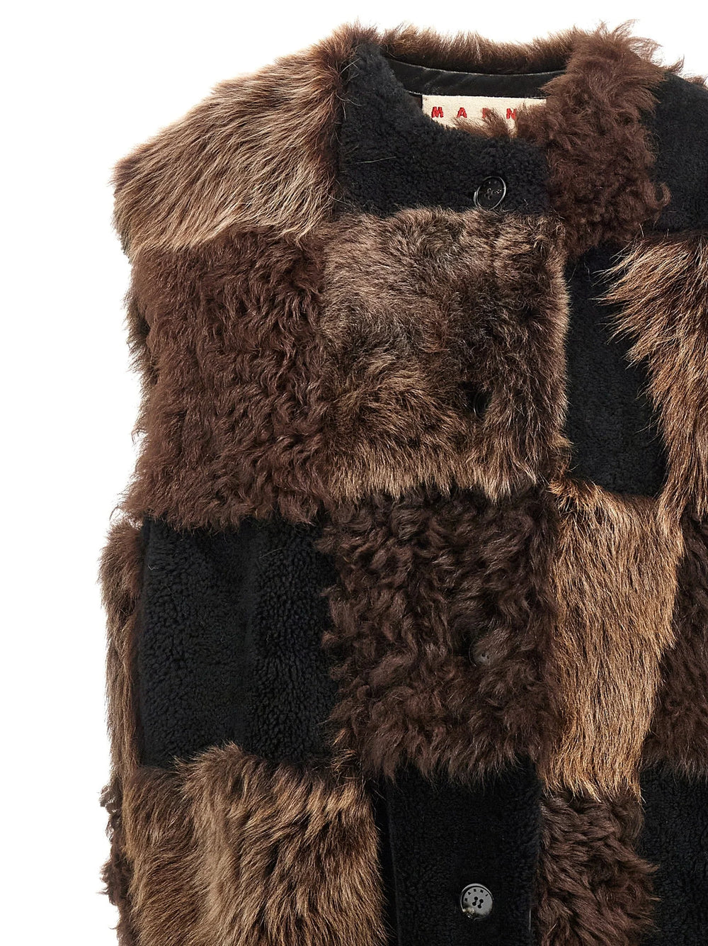 Marni Brown Lamb Fur Sleeveless Jacket - IT40