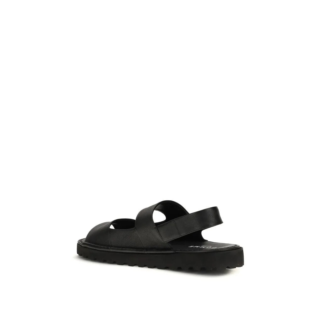 Marsell Black Calf Leather Bos Taurus Flat Sandals