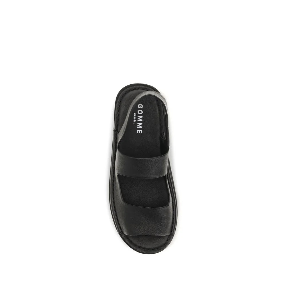 Marsell Black Calf Leather Bos Taurus Flat Sandals