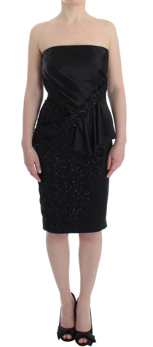 Masha Ma Black Strapless Embellished Pencil Dress - Dresses