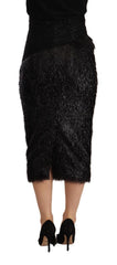 Masha Ma Black Tinsel High Waist Pencil Midi Viscose Skirt - IT38|XS