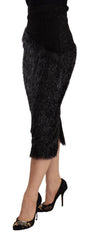 Masha Ma Black Tinsel High Waist Pencil Midi Viscose Skirt - IT38|XS