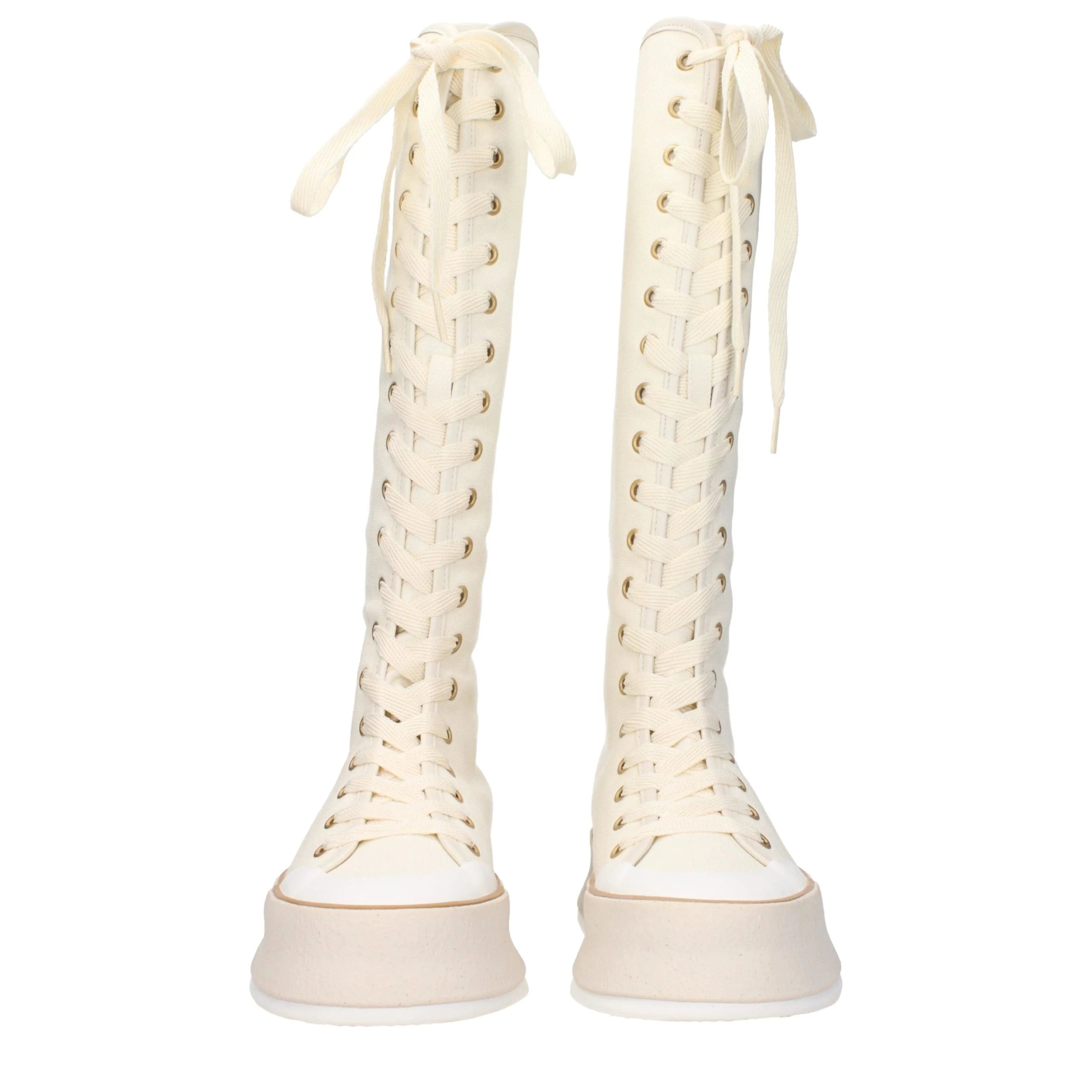 Max Mara Beige Fabric Lace-Up Boots