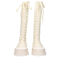 Max Mara Beige Fabric Lace-Up Boots