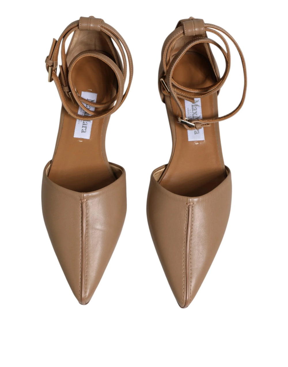 Max Mara Beige Leather Pointed Toe Sandals Ballet Flat Shoes - EU37/US6.5 - Flats