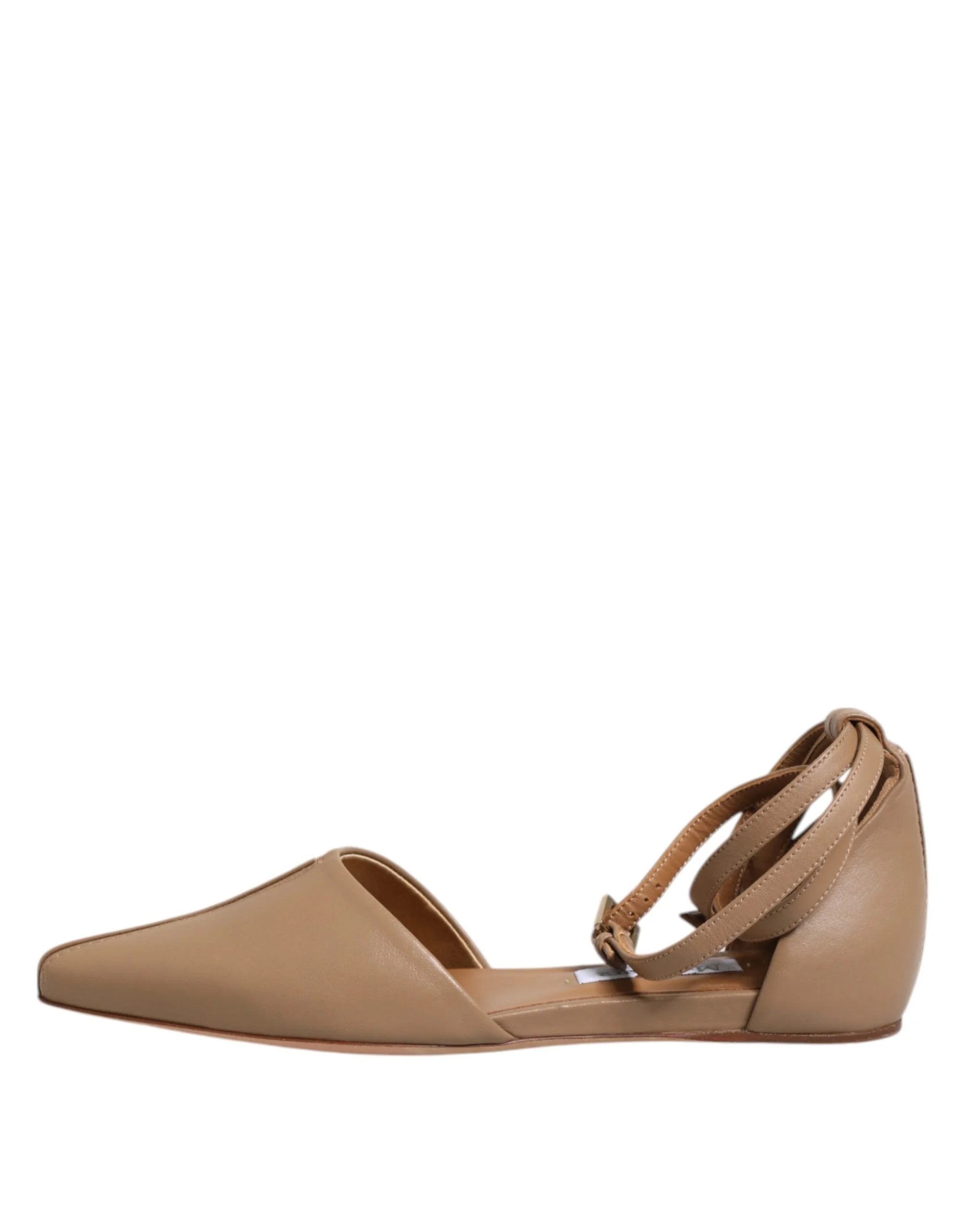 Max Mara Beige Leather Pointed Toe Sandals Ballet Flat Shoes - EU37/US6.5 - Flats