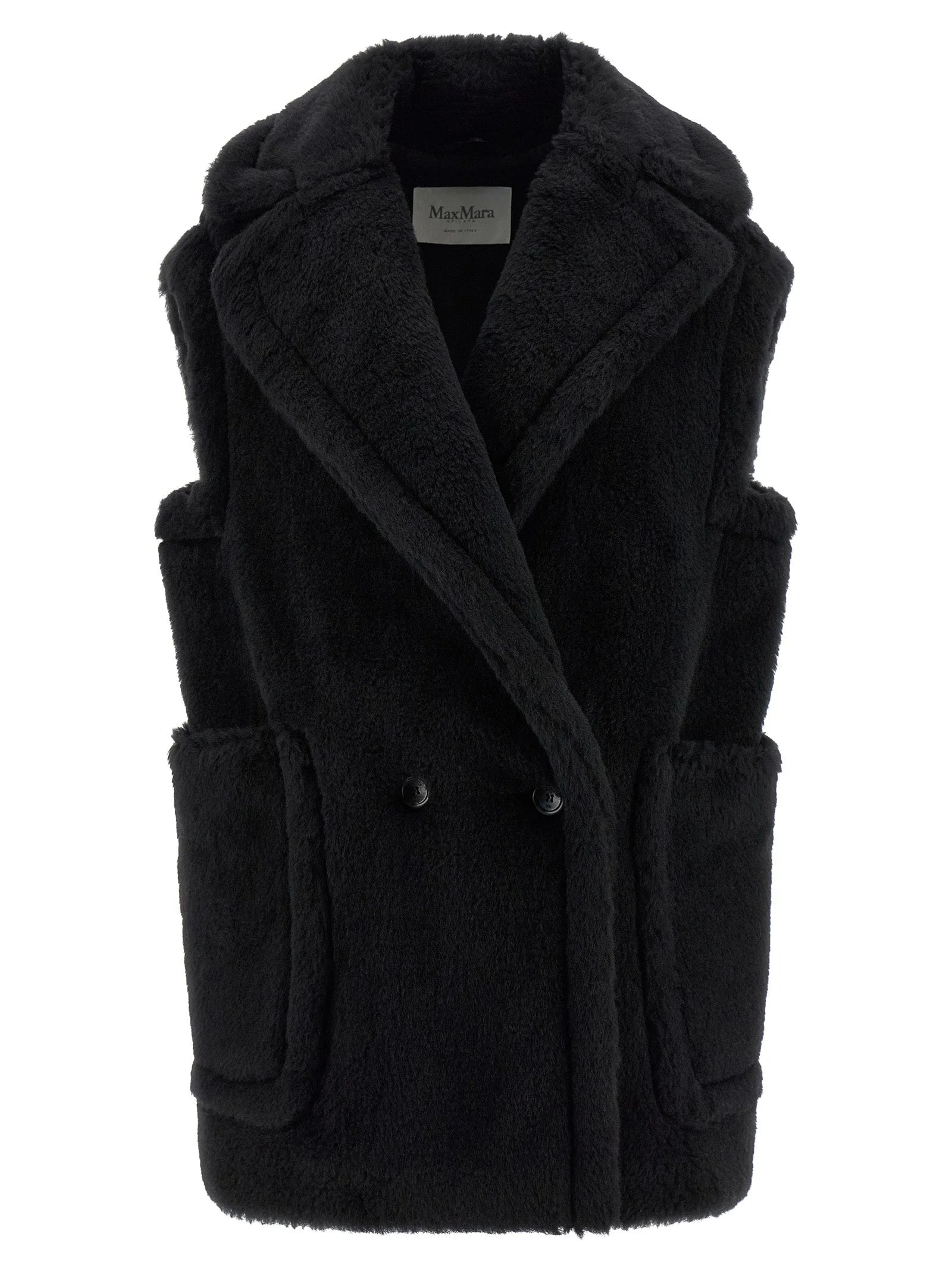 Max Mara Black Alpaca Leather Sleeveless Jacket - IT42