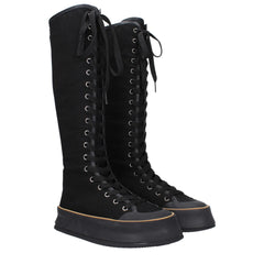 Max Mara Black Fabric Lace-Up Boots - EU36/US6