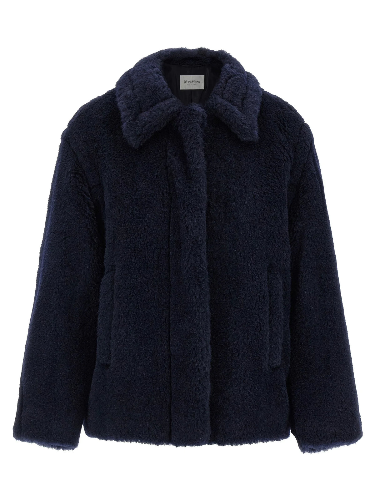 Max Mara Blue Alpaca Leather Coat