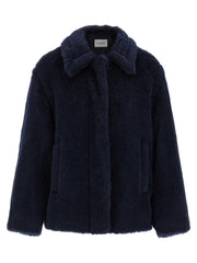 Max Mara Blue Alpaca Leather Coat