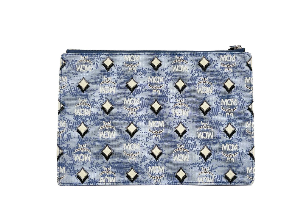 MCM Aren Flat Pouch Denim Crossbody Bag