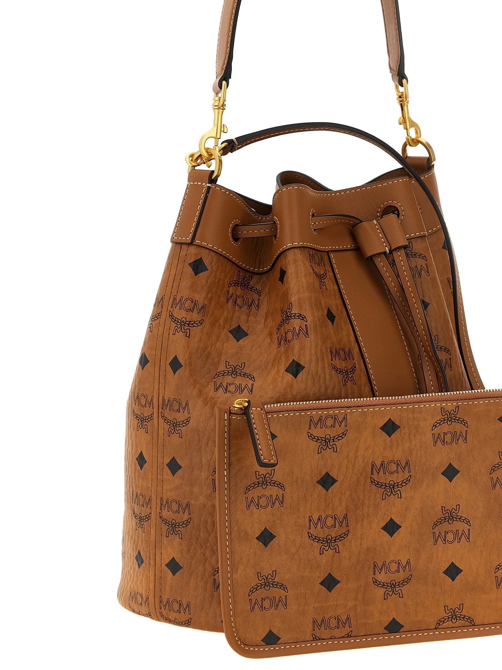 Borsa a spalla MCM in polietilene marrone