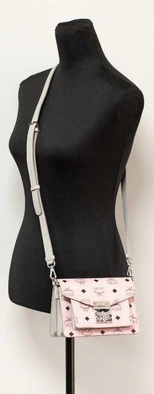 MCM Signature Soft Pink Diamond Logo Leather Mini Flap Lock Crossbody Handbag - Cross Body Bags