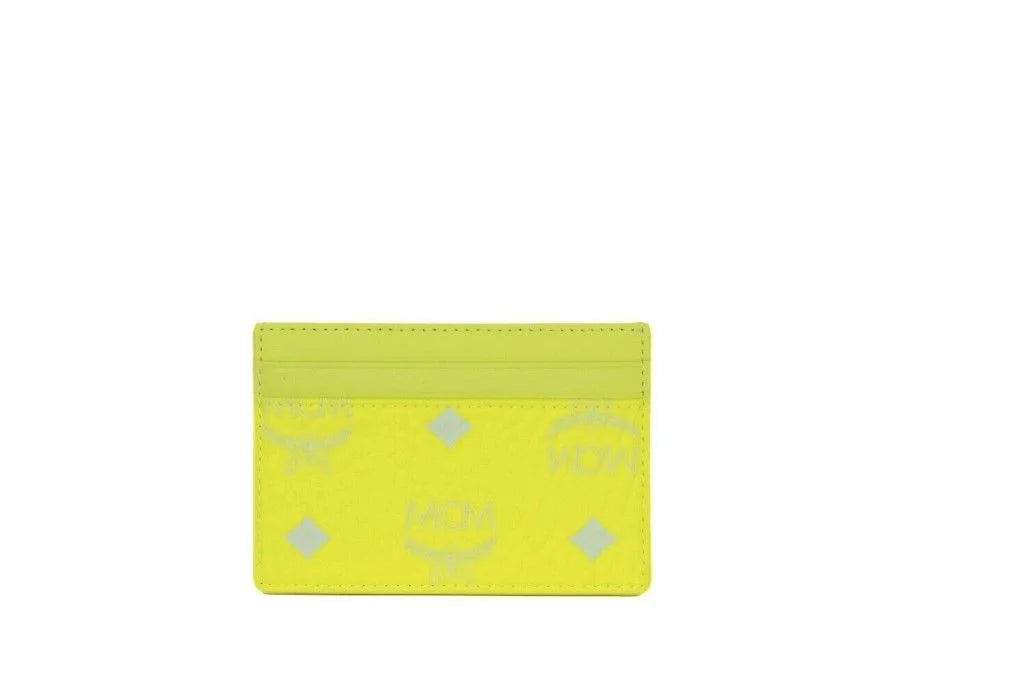 MCM Spectrum Diamond Mini Neon Yellow Visetos Leather Card Case Holder Wallet - Card Cases