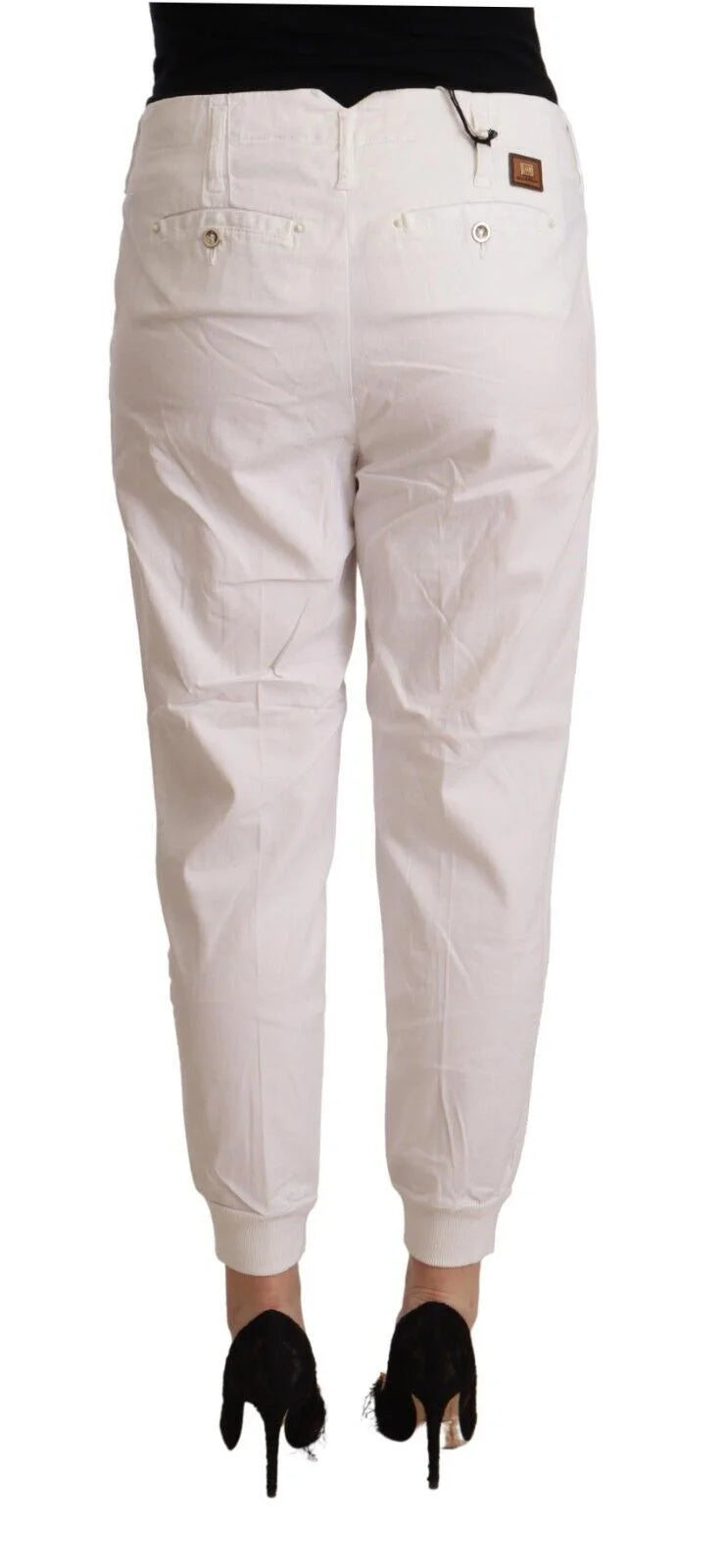 Met White Cotton Mid Waist Tapered Cropped Pants - W30 - Trousers