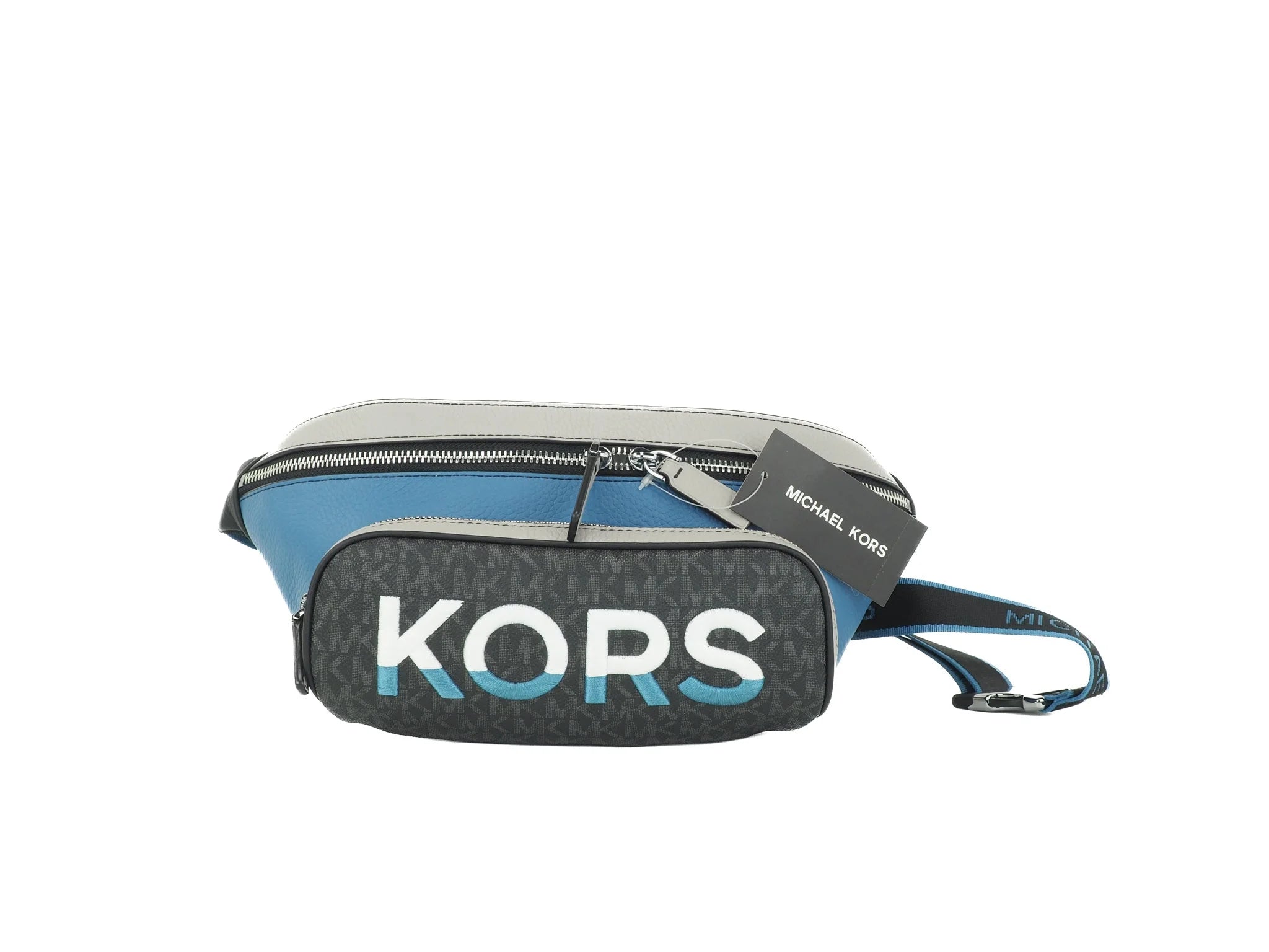 Michael Kors Cooper Large Blue Multi Leather Embroidered Logo Utility Belt Bag - Cross Body Bags
