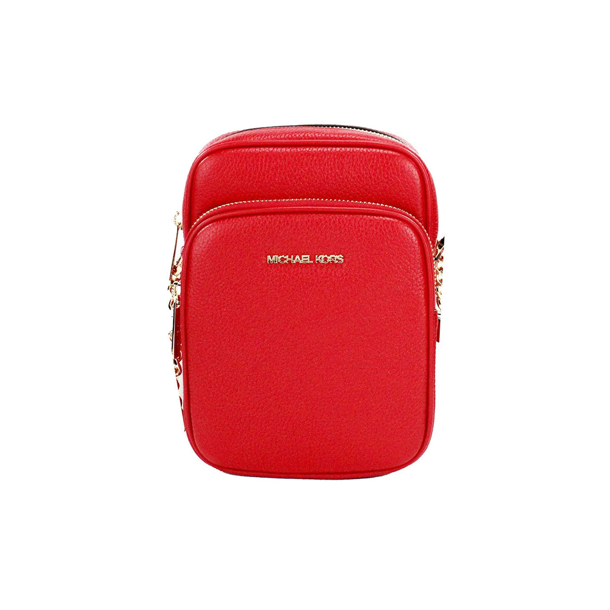 Michael Kors Jet Set Bright Red Pebbled Leather North South Chain Crossbody Bag - Cross Body Bags