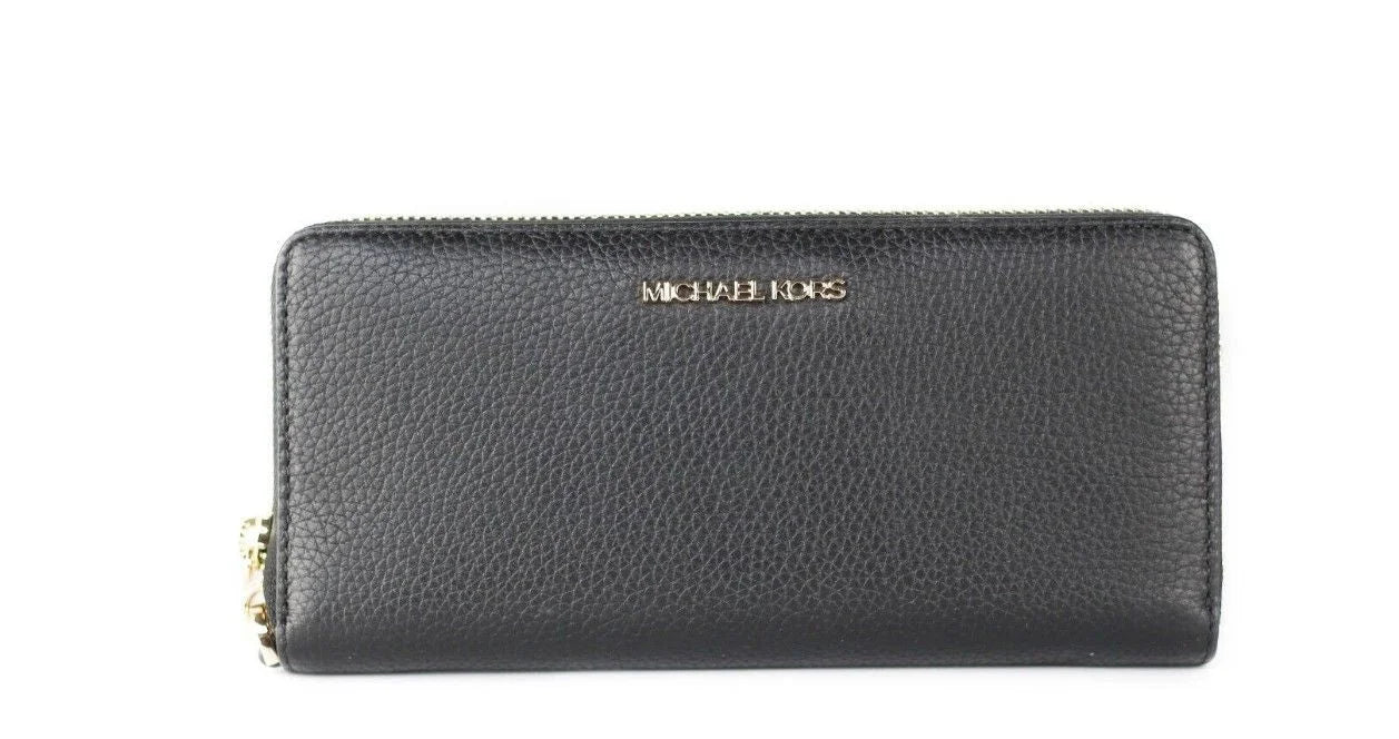 Michael Kors Jet Set Travel Large Black Pebble Leather Continental Wrist Wallet - Wallets