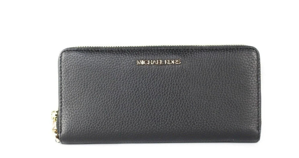 Michael Kors Jet Set Travel Large Black Pebble Leather Continental Wrist Wallet - Wallets