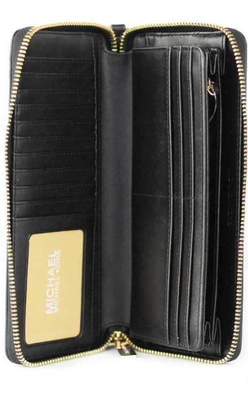 Michael Kors Jet Set Travel Large Black Pebble Leather Continental Wrist Wallet - Wallets