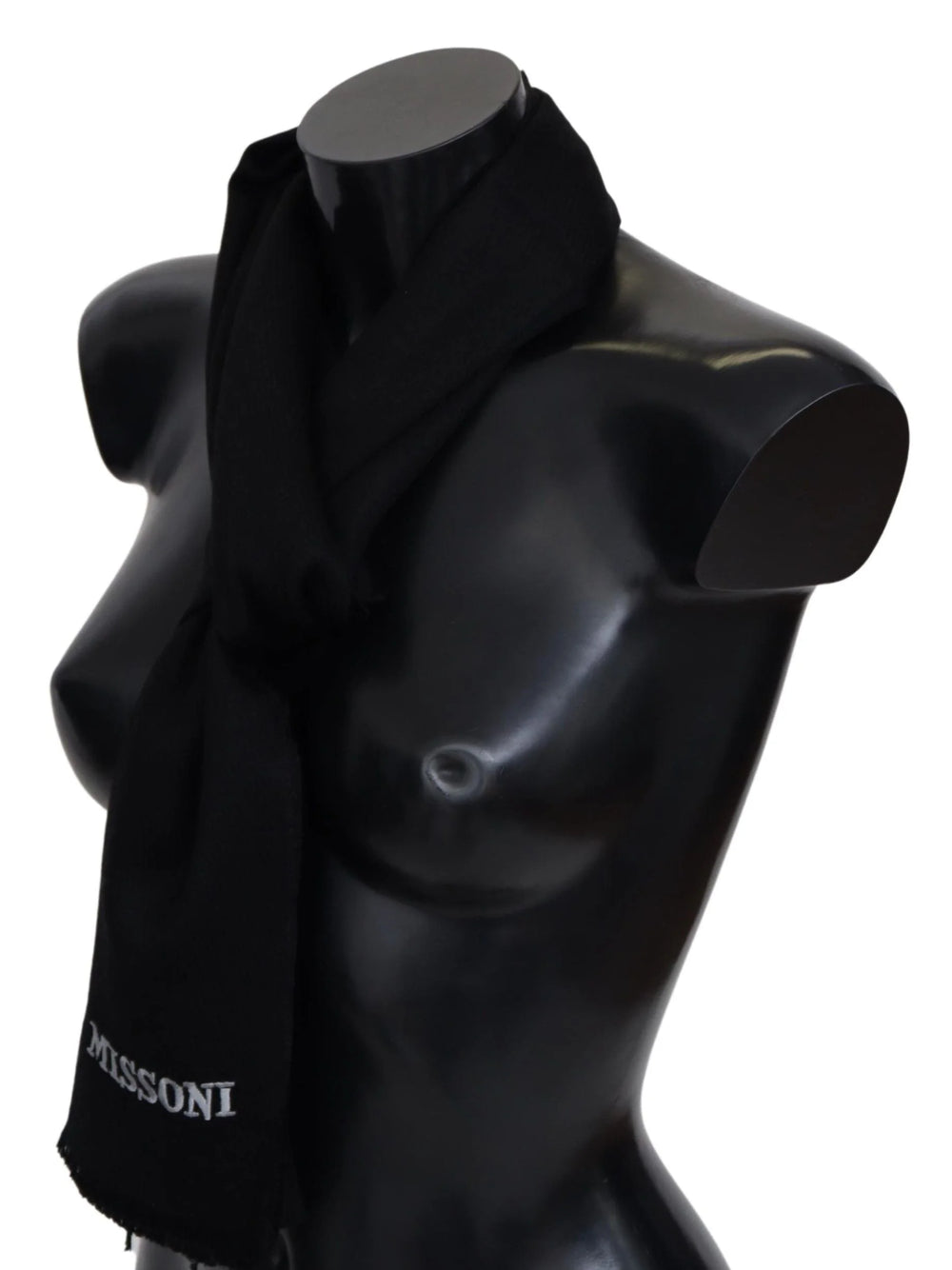 Missoni Black 100% Wool Unisex Neck Wrap Fringes Logo Scarf - Scarves & Shawls