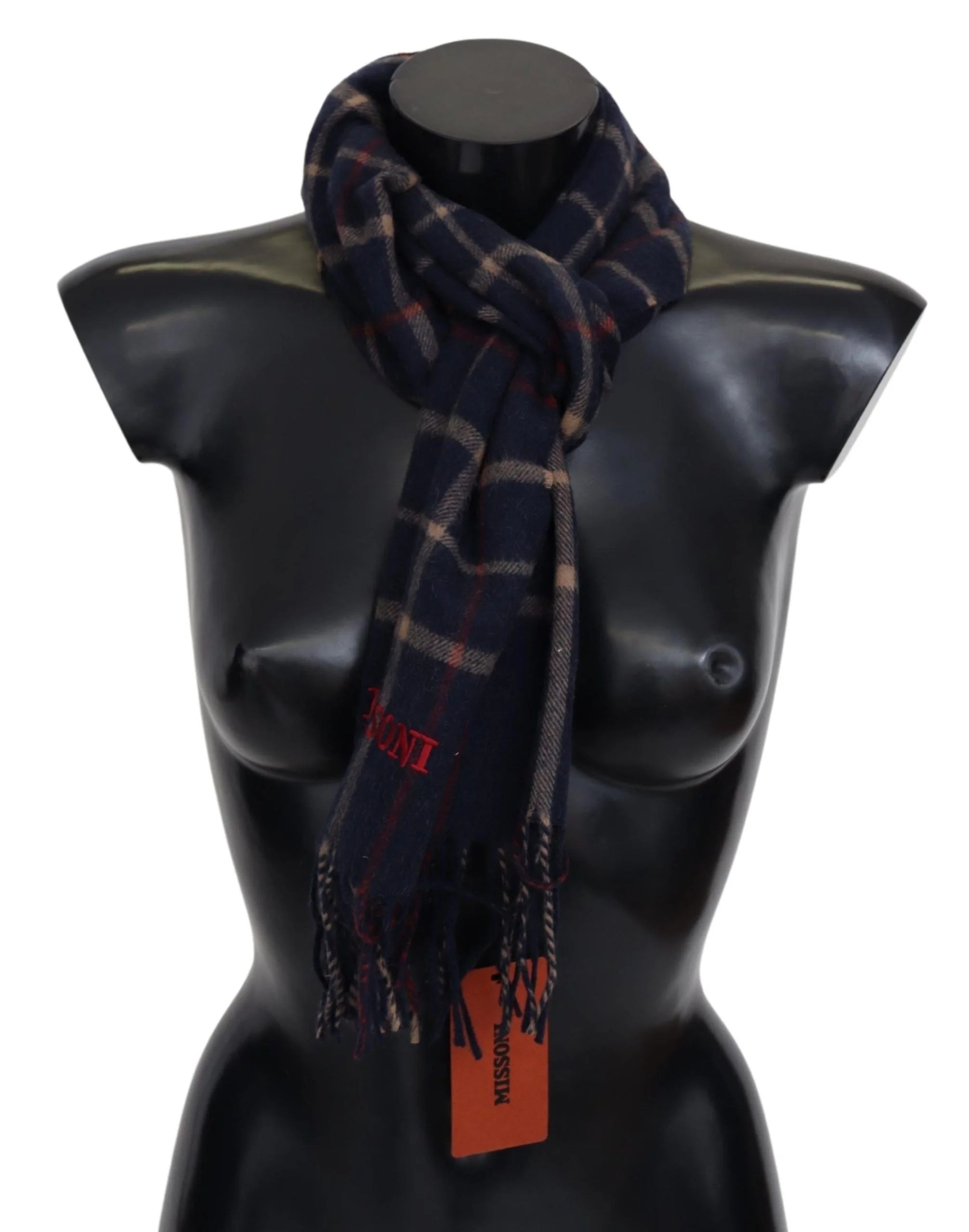 Missoni Black Checkered Unisex Neck Wrap Fringes Scarf - Scarves & Shawls