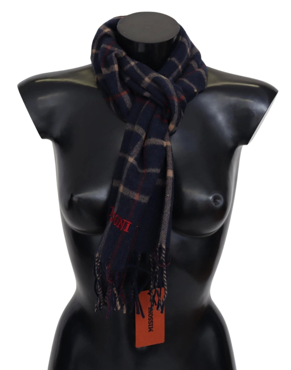 Missoni Black Checkered Unisex Neck Wrap Fringes Scarf - Scarves & Shawls