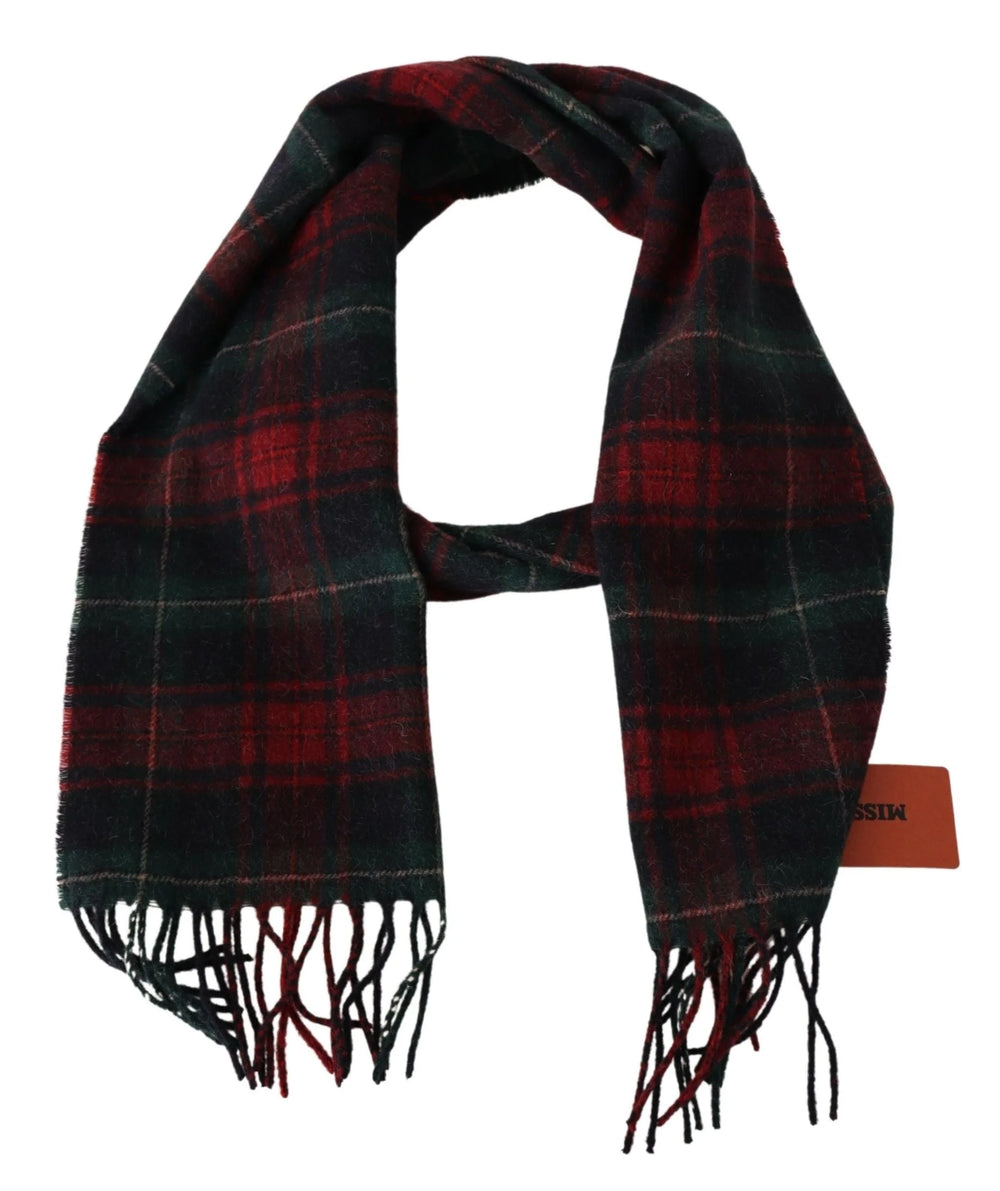 Missoni Black Red Check Wool Unisex Neck Wrap Fringes Scarf - Scarves & Shawls