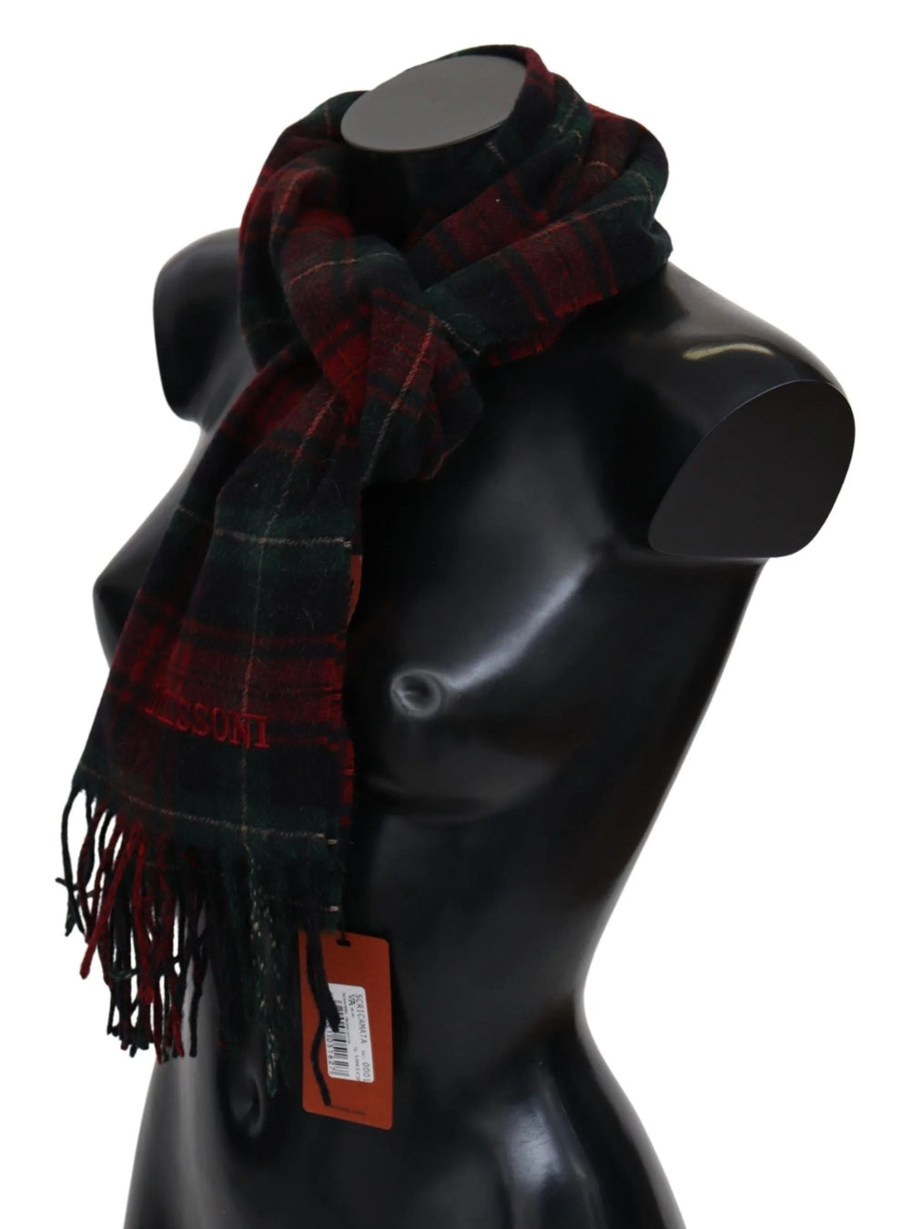 Missoni Black Red Check Wool Unisex Neck Wrap Fringes Scarf - Scarves & Shawls