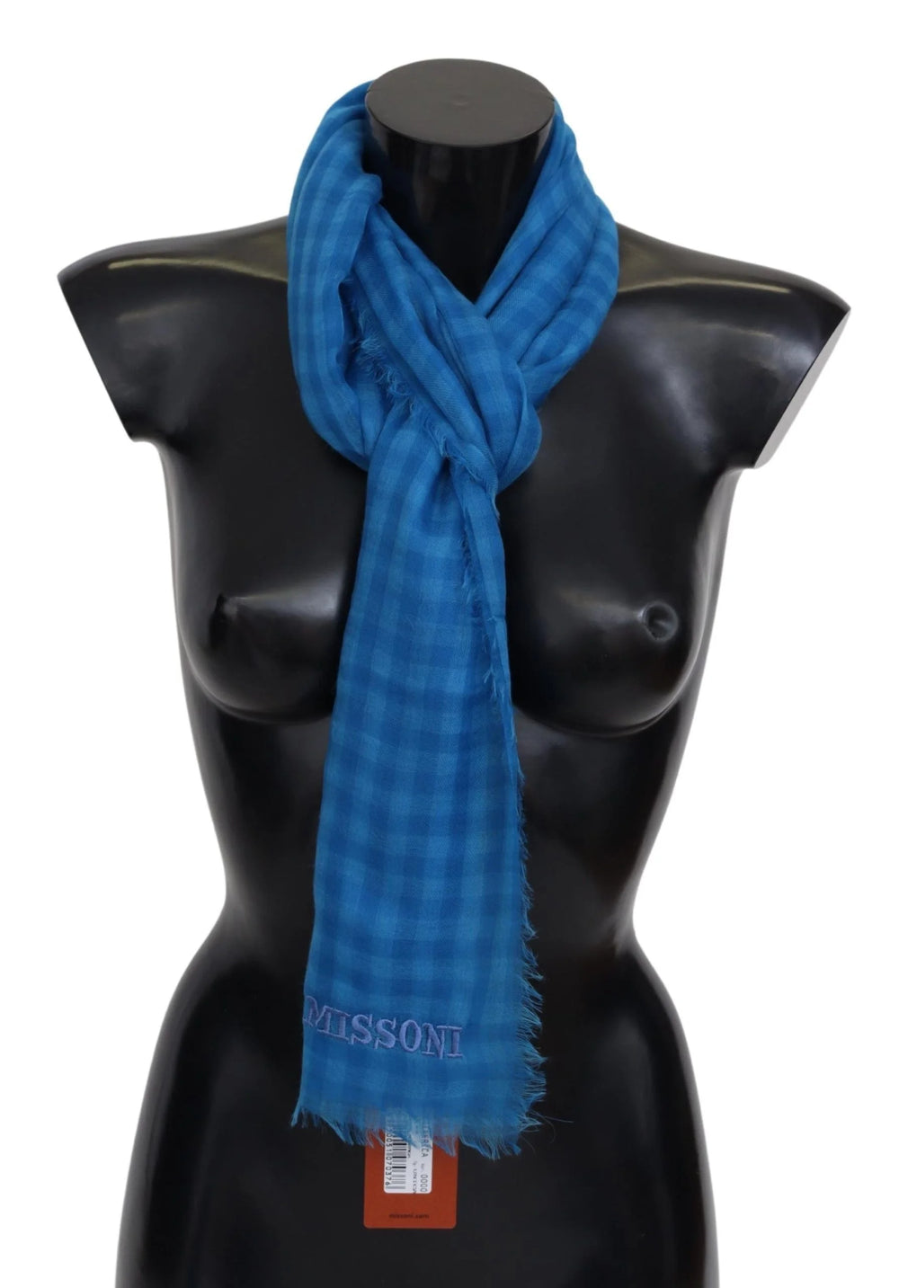 Missoni Blue Checkered Cashmere Unisex Wrap Fringes Scarf - Scarves & Shawls