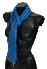 Missoni Blue Checkered Cashmere Unisex Wrap Fringes Scarf - Scarves & Shawls