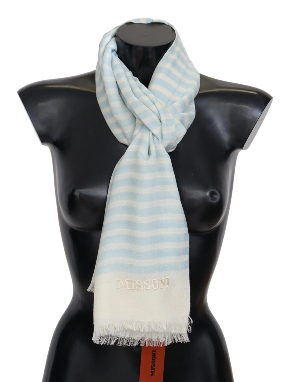 Missoni Blue White Lined Cashmere Unisex Wrap Scarf - Scarves & Shawls