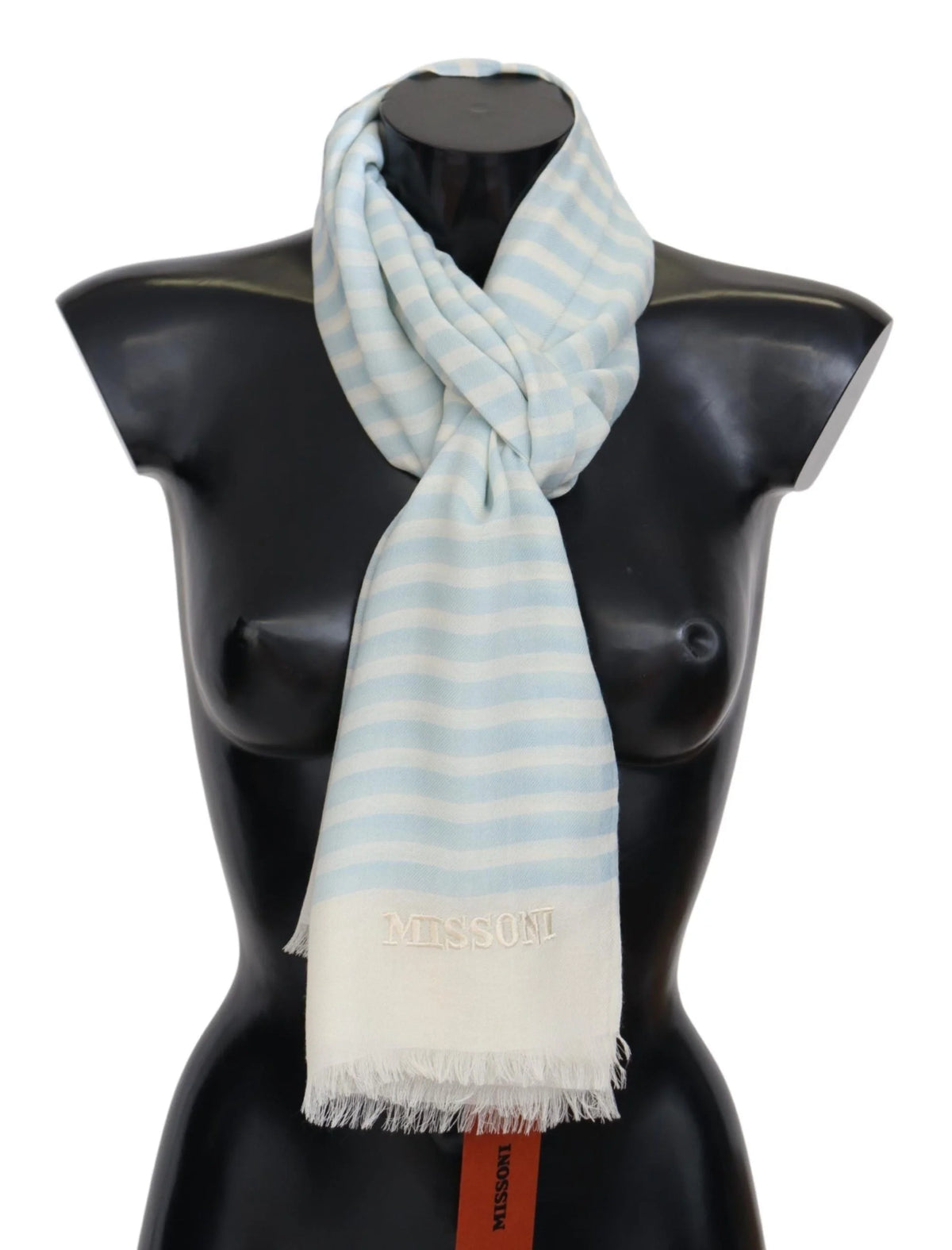 Missoni Blue White Lined Cashmere Unisex Wrap Scarf - Scarves & Shawls