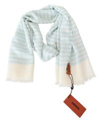 Missoni Blue White Lined Cashmere Unisex Wrap Scarf - Scarves & Shawls
