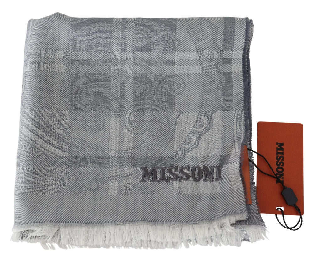 Missoni Gray Floral Wool Unisex Neck Wrap Fringes Scarf - Scarves & Shawls