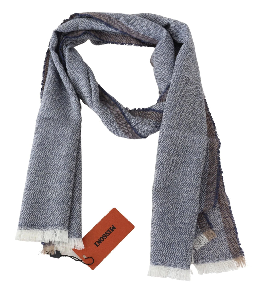 Missoni Gray Striped Wool Unisex Neck Wrap Fringes Scarf - Scarves & Shawls