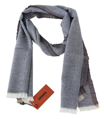Missoni Gray Striped Wool Unisex Neck Wrap Fringes Scarf - Scarves & Shawls