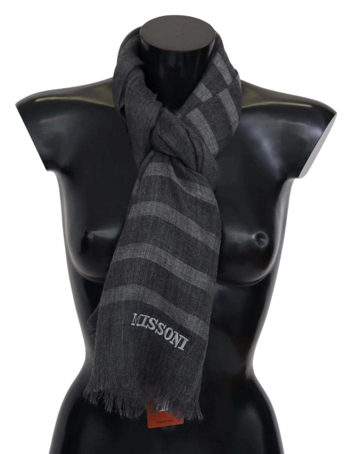 Missoni Gray Striped Wool Unisex Neck Wrap Fringes Scarf - Scarves & Shawls