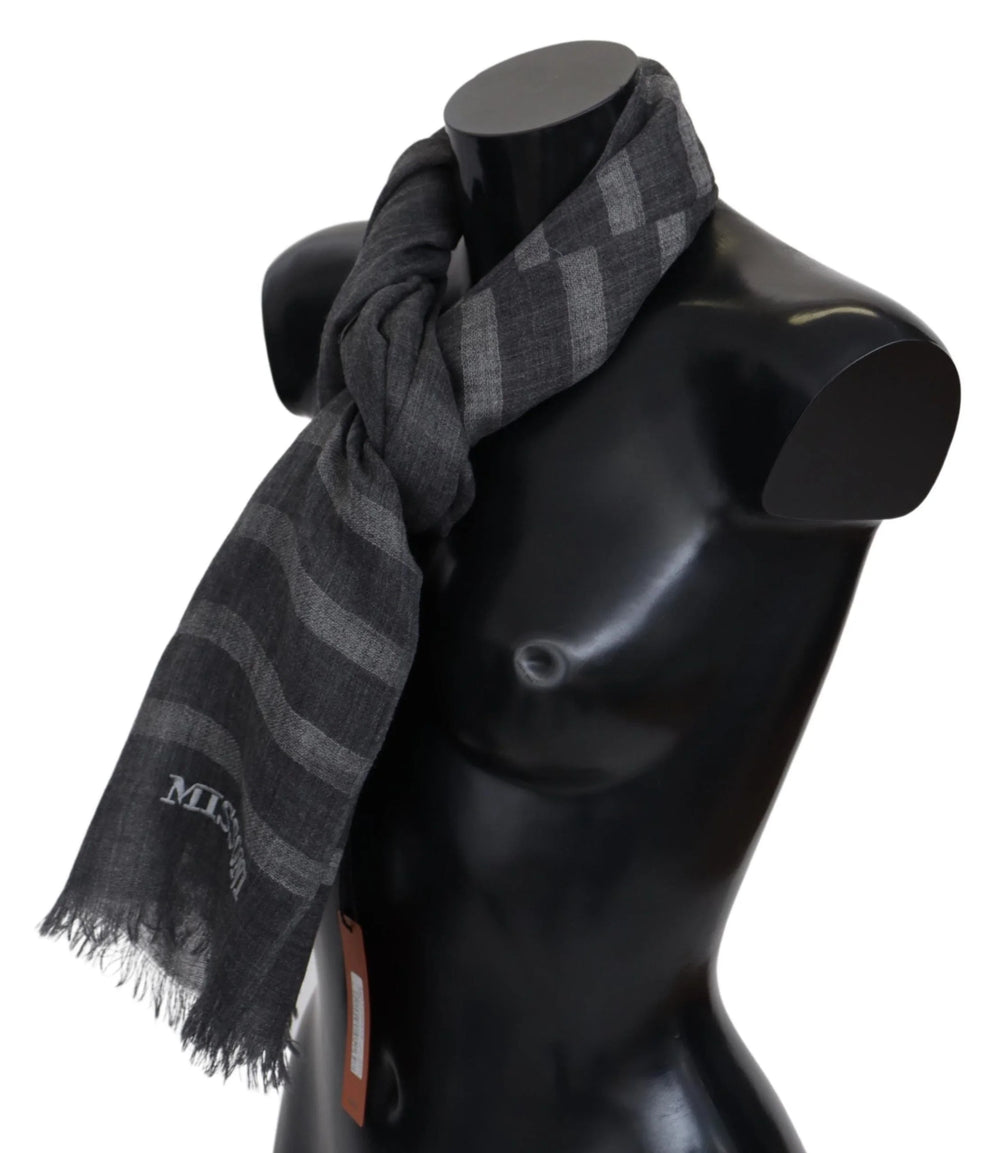 Missoni Gray Striped Wool Unisex Neck Wrap Fringes Scarf - Scarves & Shawls