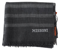 Missoni Gray Striped Wool Unisex Neck Wrap Fringes Scarf - Scarves & Shawls