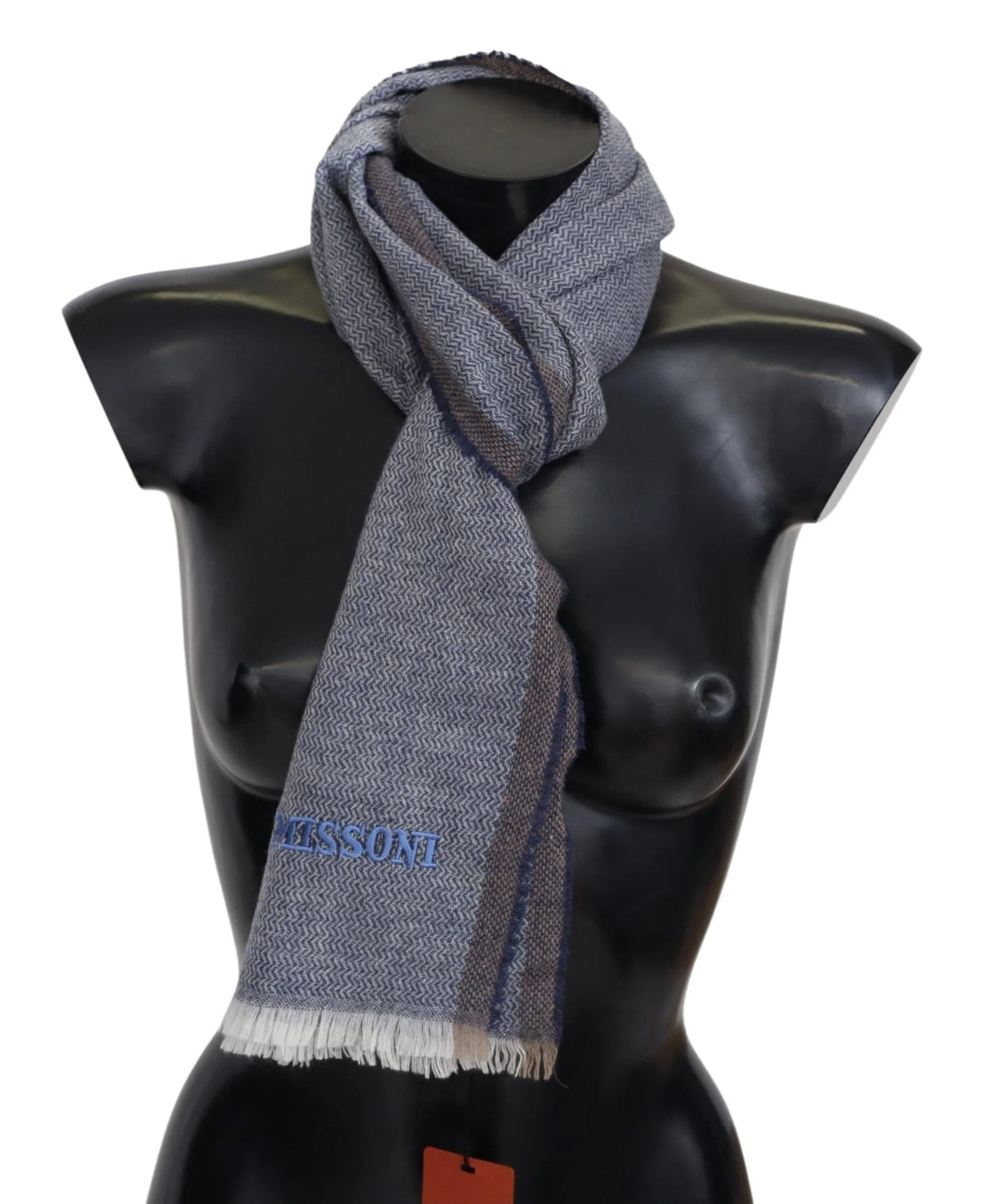 Missoni Gray Striped Wool Unisex Neck Wrap Fringes Scarf - Scarves & Shawls