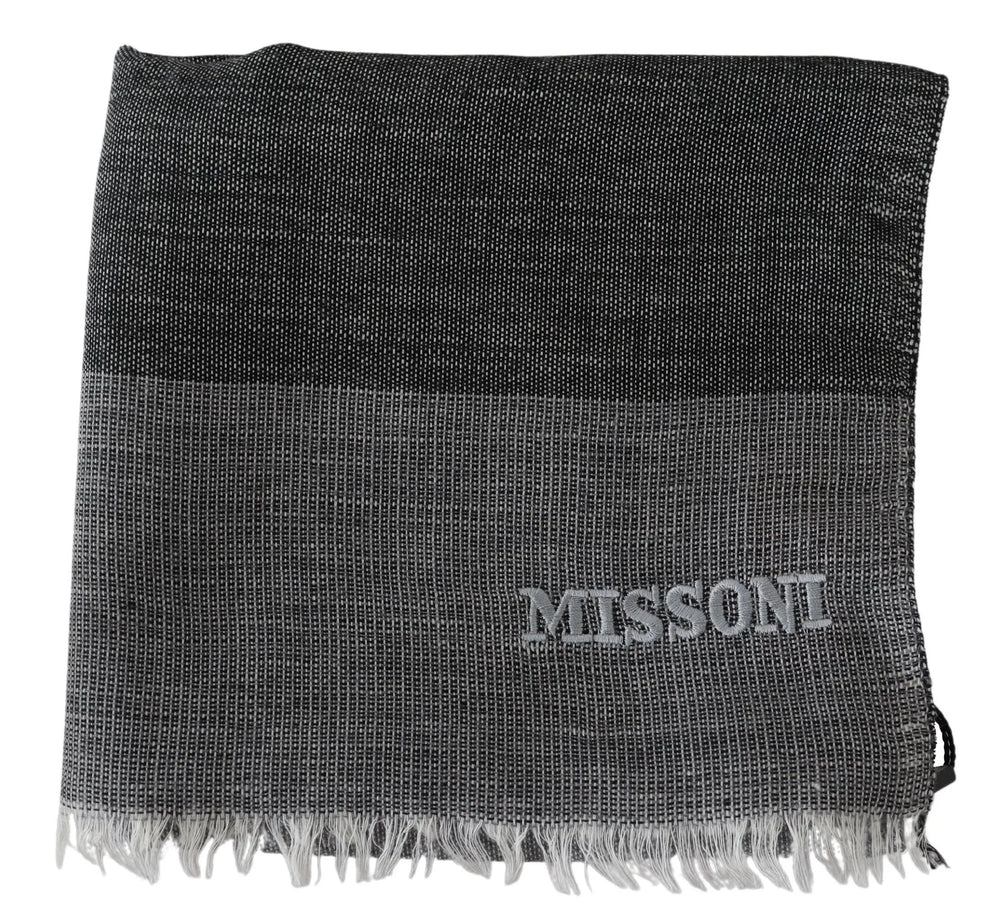 Missoni Gray Striped Wool Unisex Neck Wrap Fringes Scarf - Scarves & Shawls