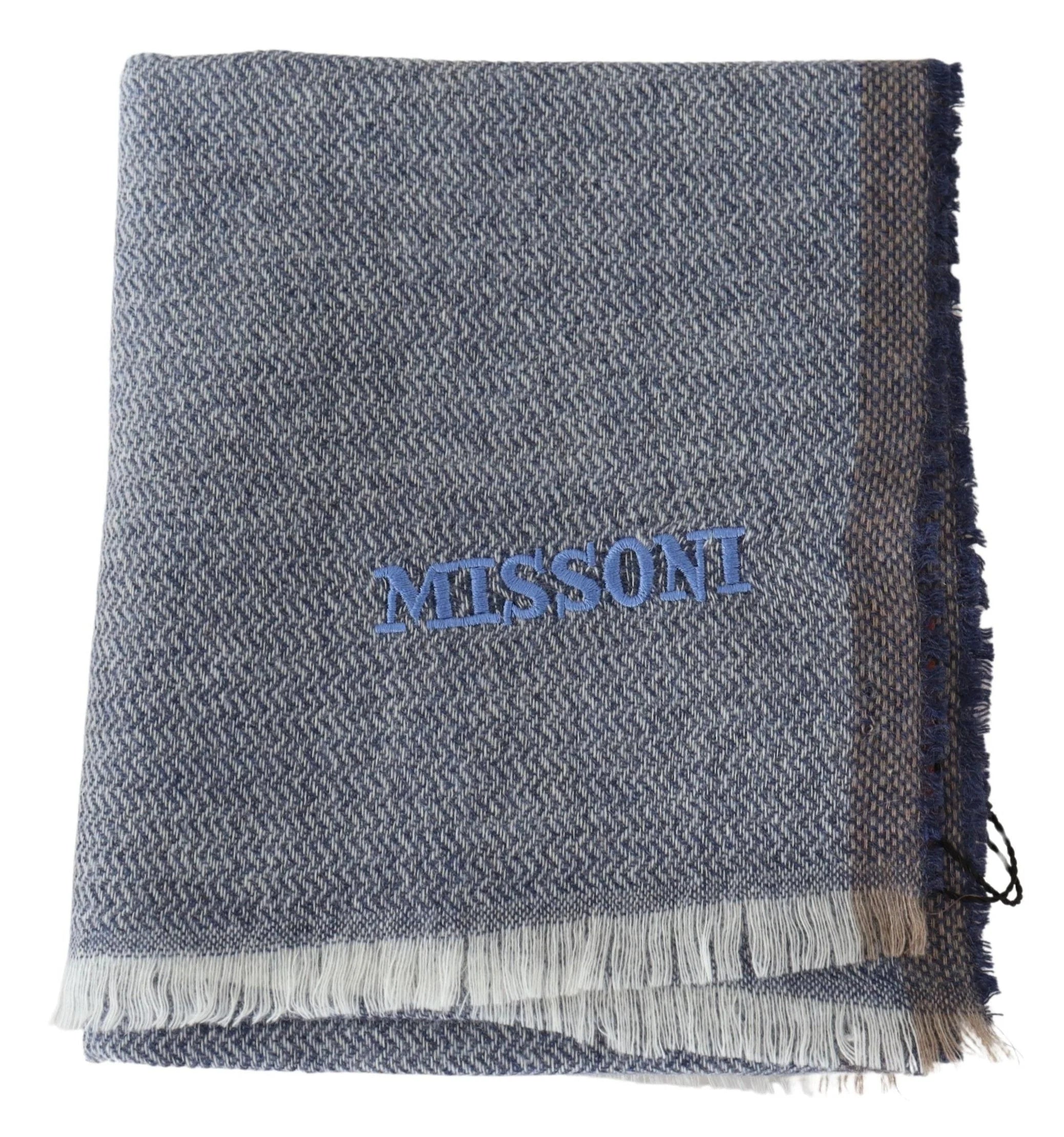 Missoni Gray Striped Wool Unisex Neck Wrap Fringes Scarf - Scarves & Shawls
