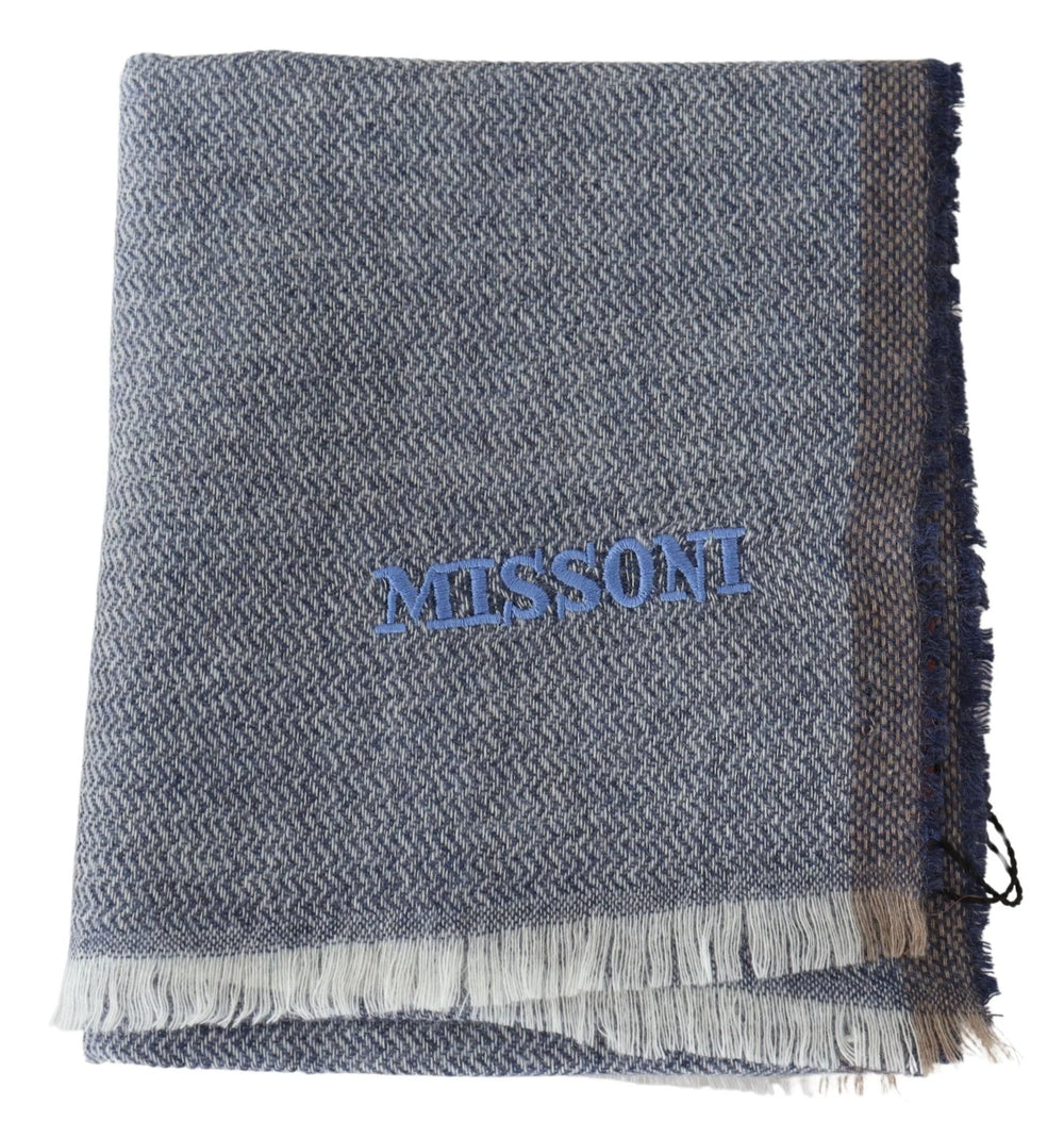 Missoni Gray Striped Wool Unisex Neck Wrap Fringes Scarf - Scarves & Shawls