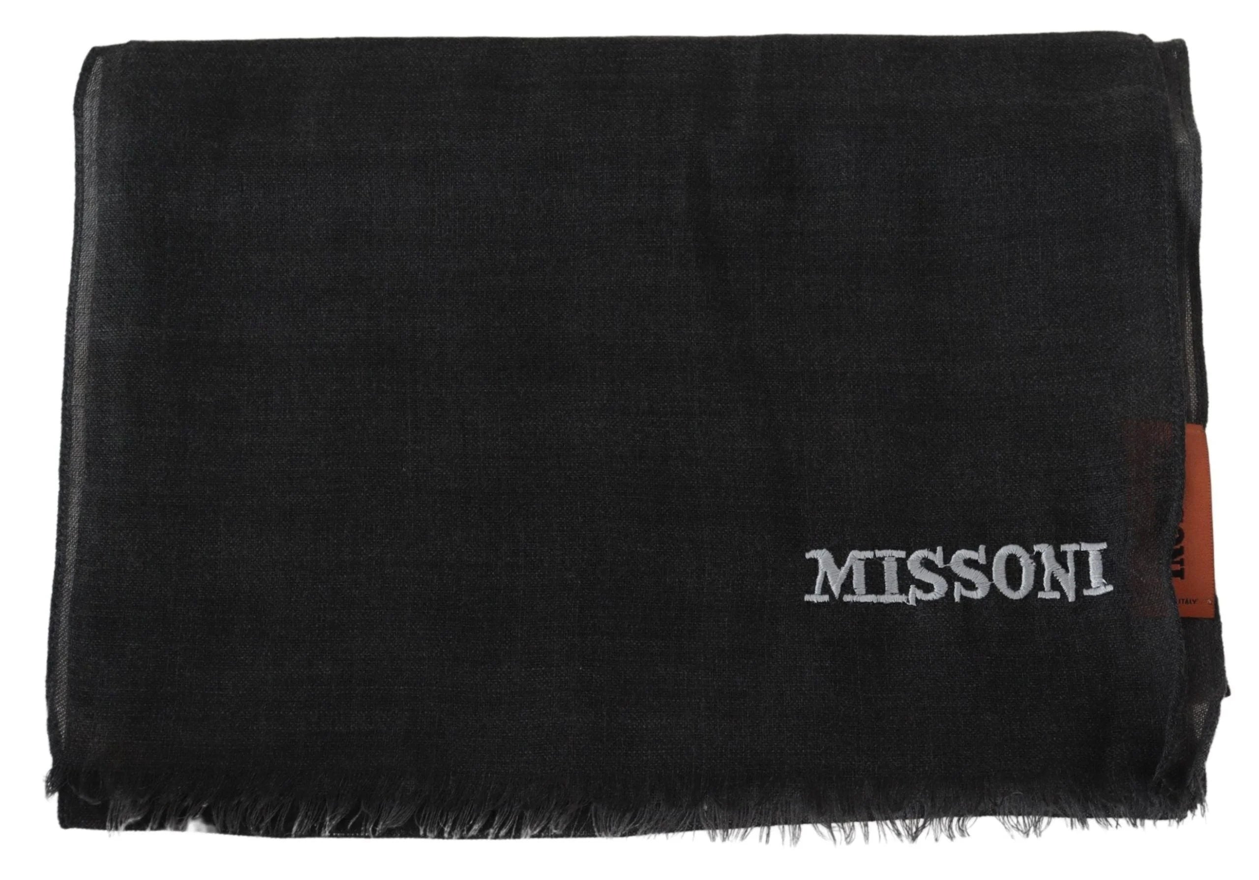 Missoni Gray Wool Unisex Neck Wrap Shawl Fringes Logo Scarf - Scarves & Shawls