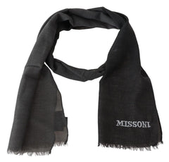 Missoni Gray Wool Unisex Neck Wrap Shawl Fringes Logo Scarf - Scarves & Shawls
