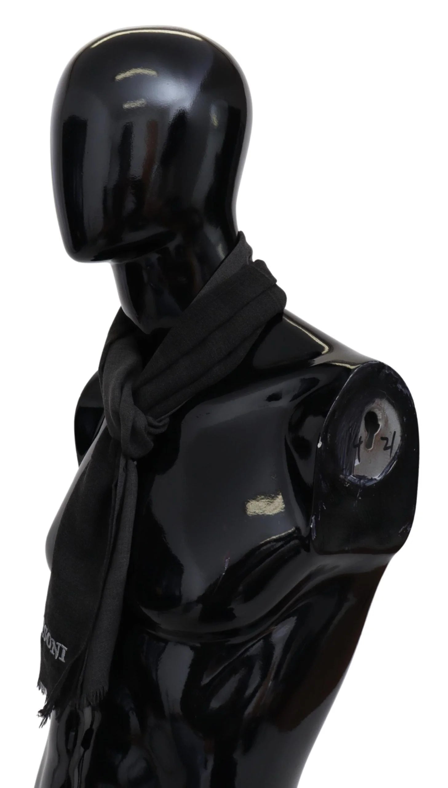 Missoni Gray Wool Unisex Neck Wrap Shawl Fringes Logo Scarf - Scarves & Shawls