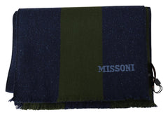 Missoni Green Striped Wool Unisex Neck Wrap Shawl Blue - Scarves & Shawls