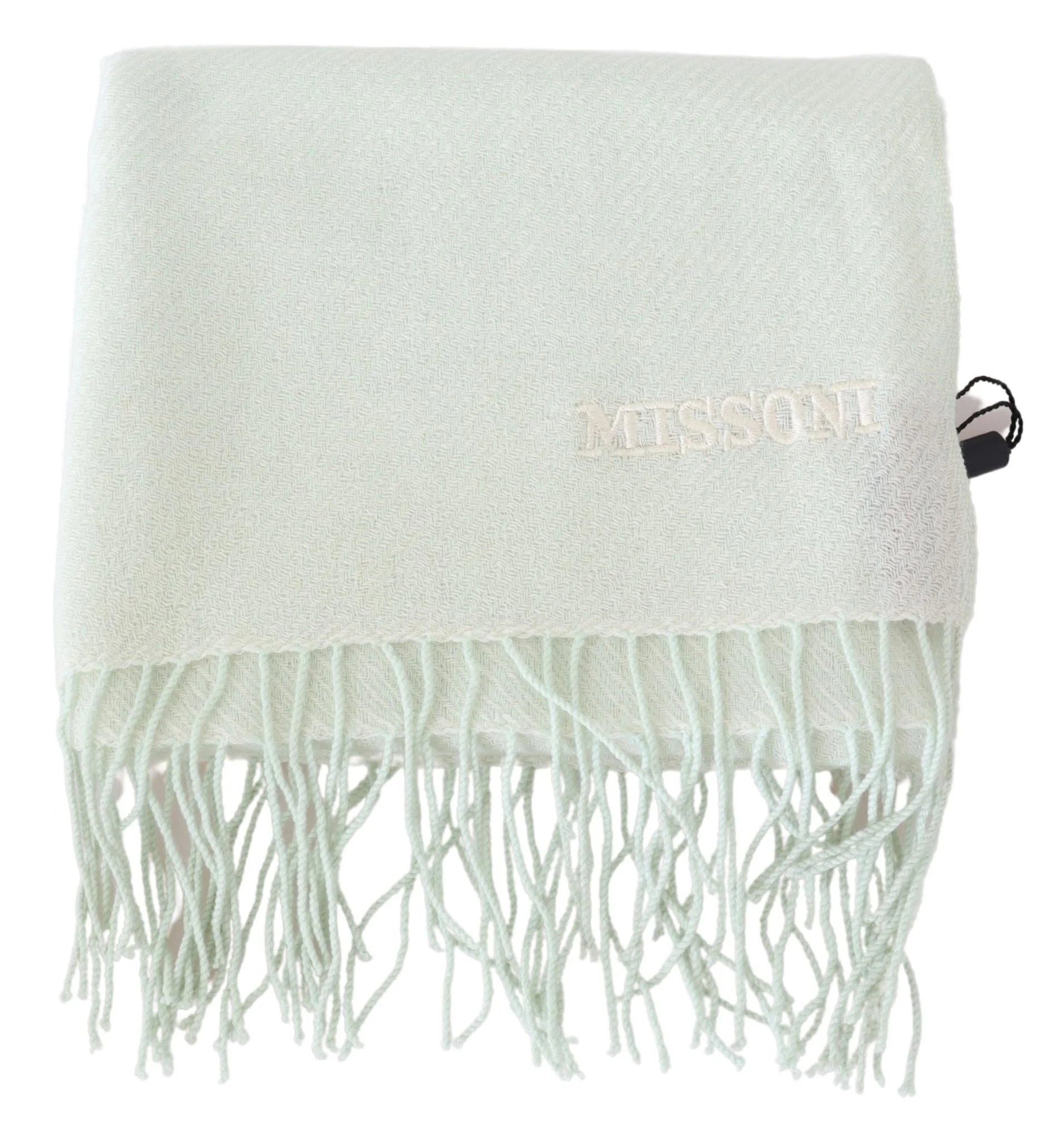 Missoni Light Green Pattern Cashmere Unisex Wrap Fringes Scarf - Scarves & Shawls
