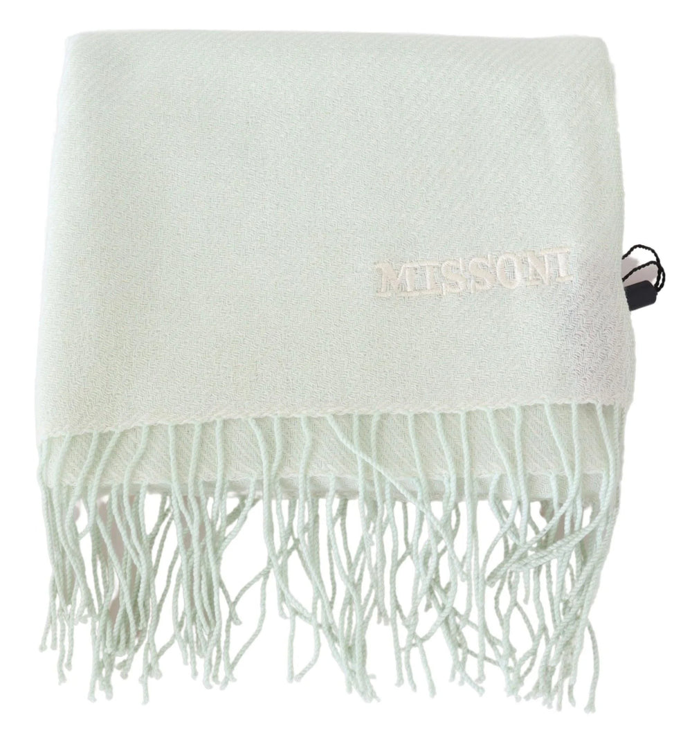 Missoni Light Green Pattern Cashmere Unisex Wrap Fringes Scarf - Scarves & Shawls